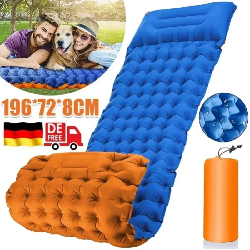 1 Stück Nylon TPU Camping-Luftmatratze mit Eingebauter Fußpumpe für Zelt Auto Outdoor Reisen, 193x68x8cm