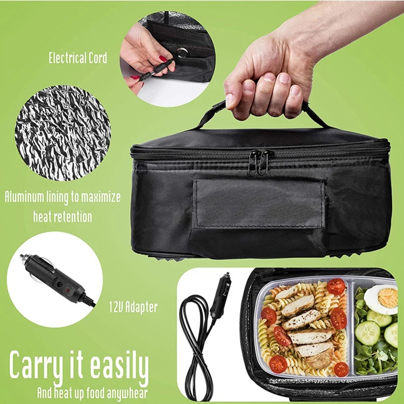 Portable Food Warmers Electric Heater Lunch Box Mini Oven 12V Car Power Black