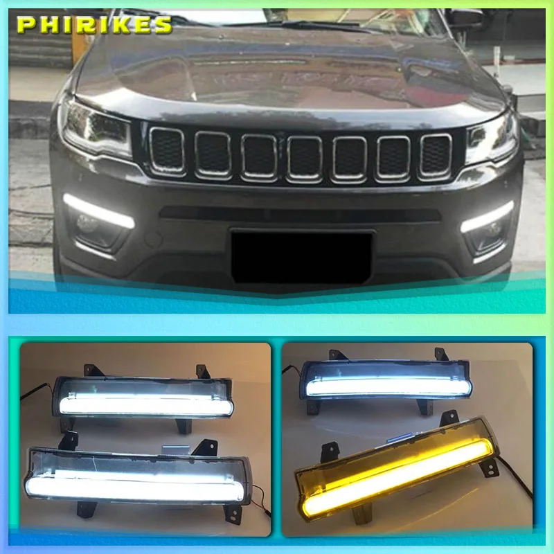 

1 Pair For Jeep Compass 2017 2018 2019 LED DRL Daytime Running Light Daylight Waterproof yellow Signal lamp