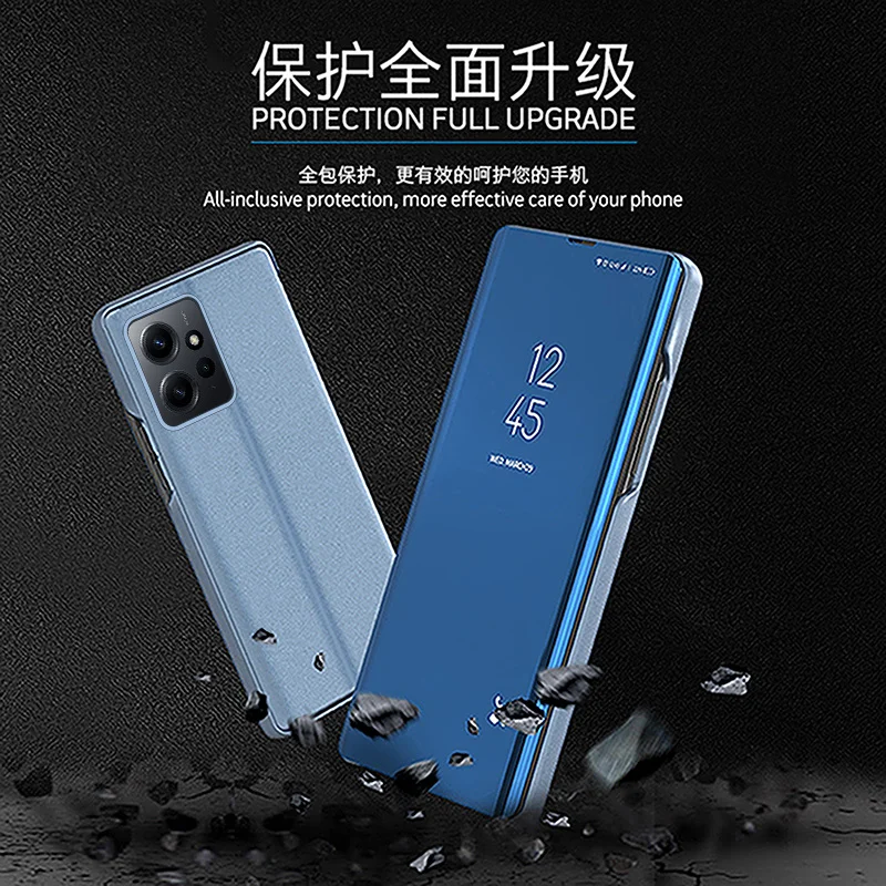 حافظة هاتف مقاومة للصدمات لهاتف شاومي ريدمي نوت 14 13 11 برو 4G 5G 12Pro Plus 5G غطاء قلاب شفاف مرآة ممتص للصدمات غطاء خلفي من البولي يوريثان