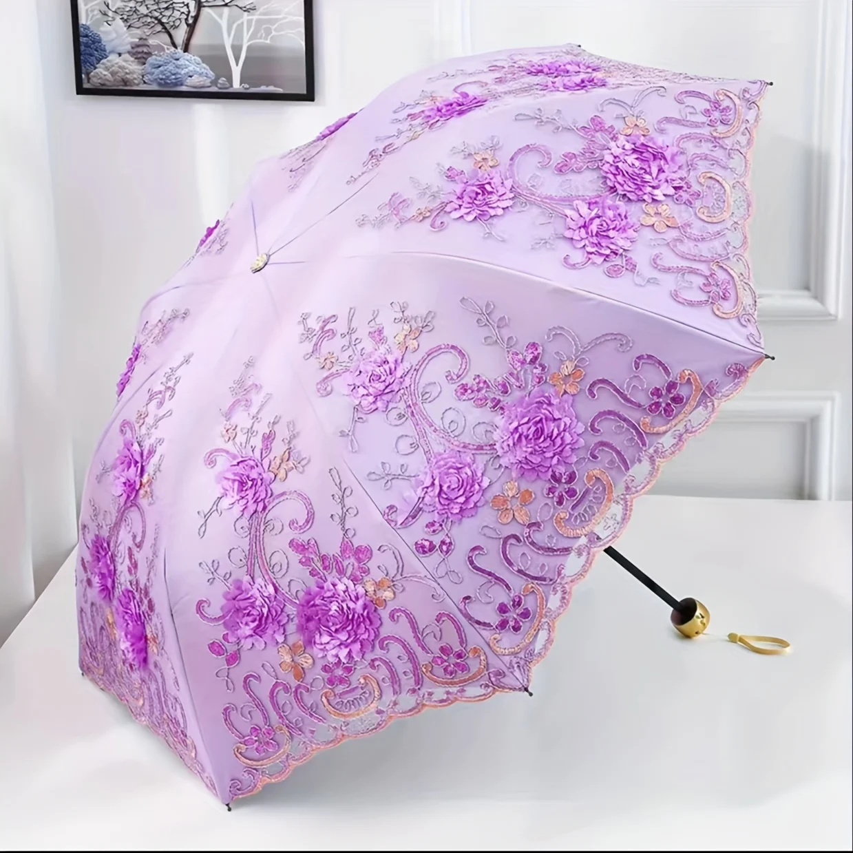 1pcs Lace Parasol Anti-UV Folding Umbrella UPF50+ Vintage Flower Embroidery Umbrella Princess Umbrella Gift Umbrella Suitable fo