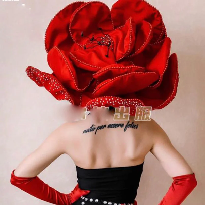 

Valentine's Day red Rose Costume flower headwear Nightclub bar party girl women stage dance wear