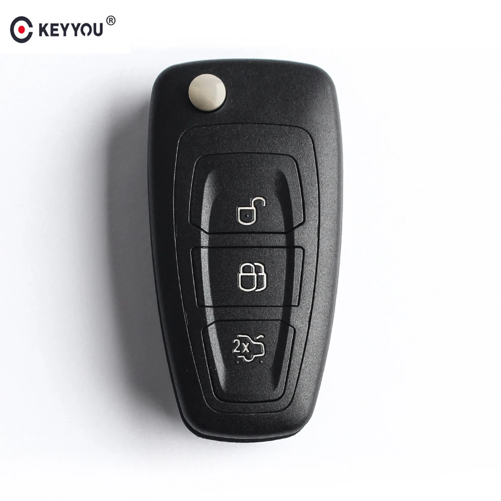 KEYYOU-Flip Car Shell Chave Remoto para Ford Focus, 3, Fiesta, 2013, Conectar, Mondeo, C Max, Fob Case, HU101, FO21 Lâmina, 3 Botões