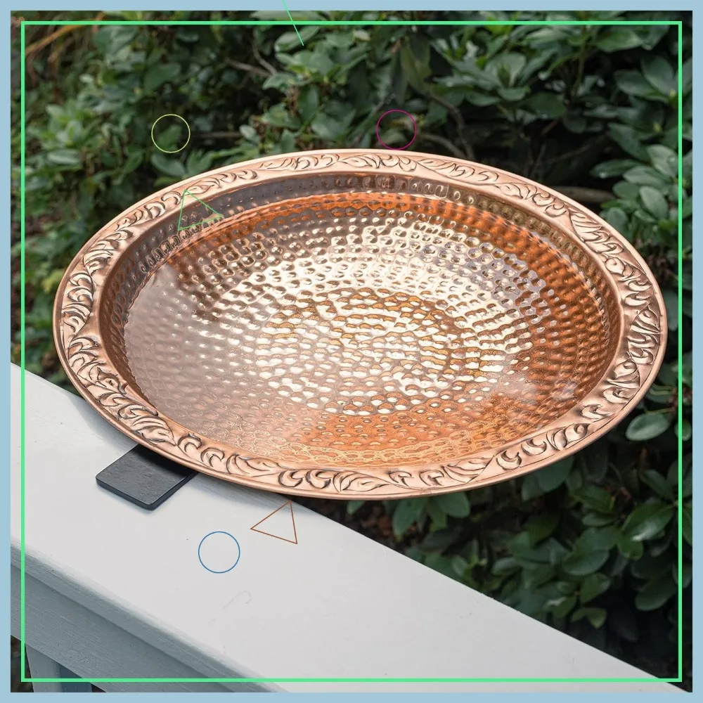 Large 18" Pure Copper Bird Bath for Deck Railing Mount