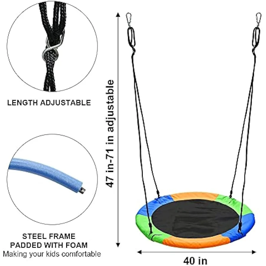 أرجوحة شجرة الصحن مقاس 40 بوصة، حبل كبير مع منصة متأرجحة، حلقة تسلق إضافية في الهواء الطلق