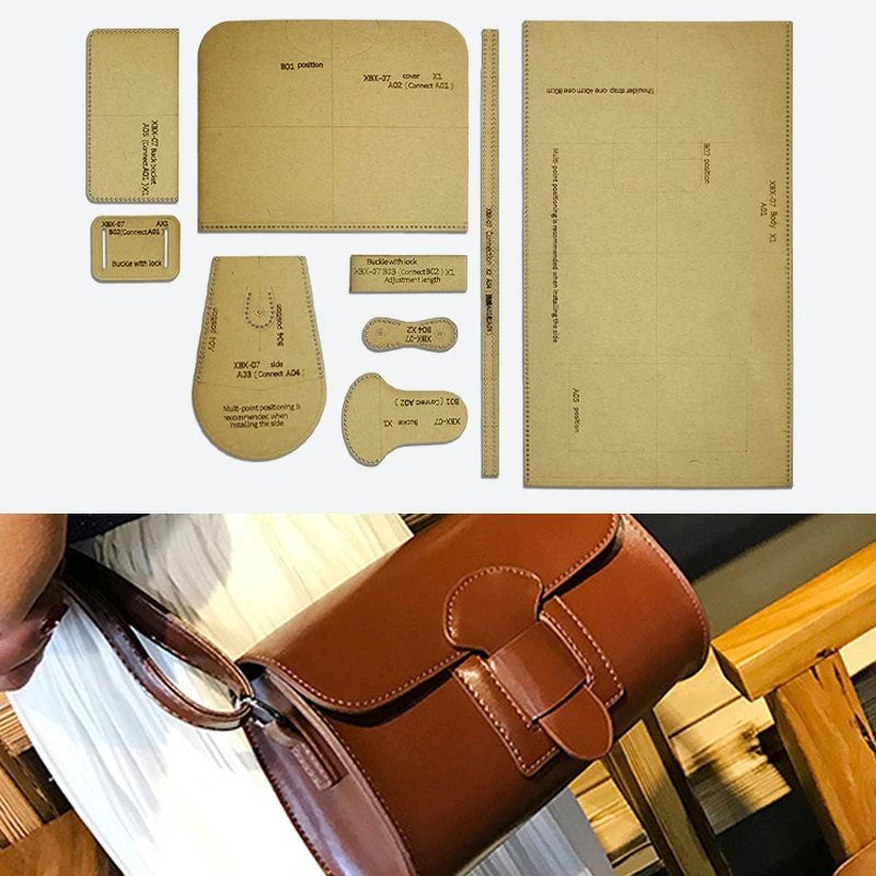 YOMDID 9PCS Handmade Leather Shoulder Bag Making Kraft Template DIY Crossbody Bag Kraft Stencil Leather Craft Handmade Template view 3