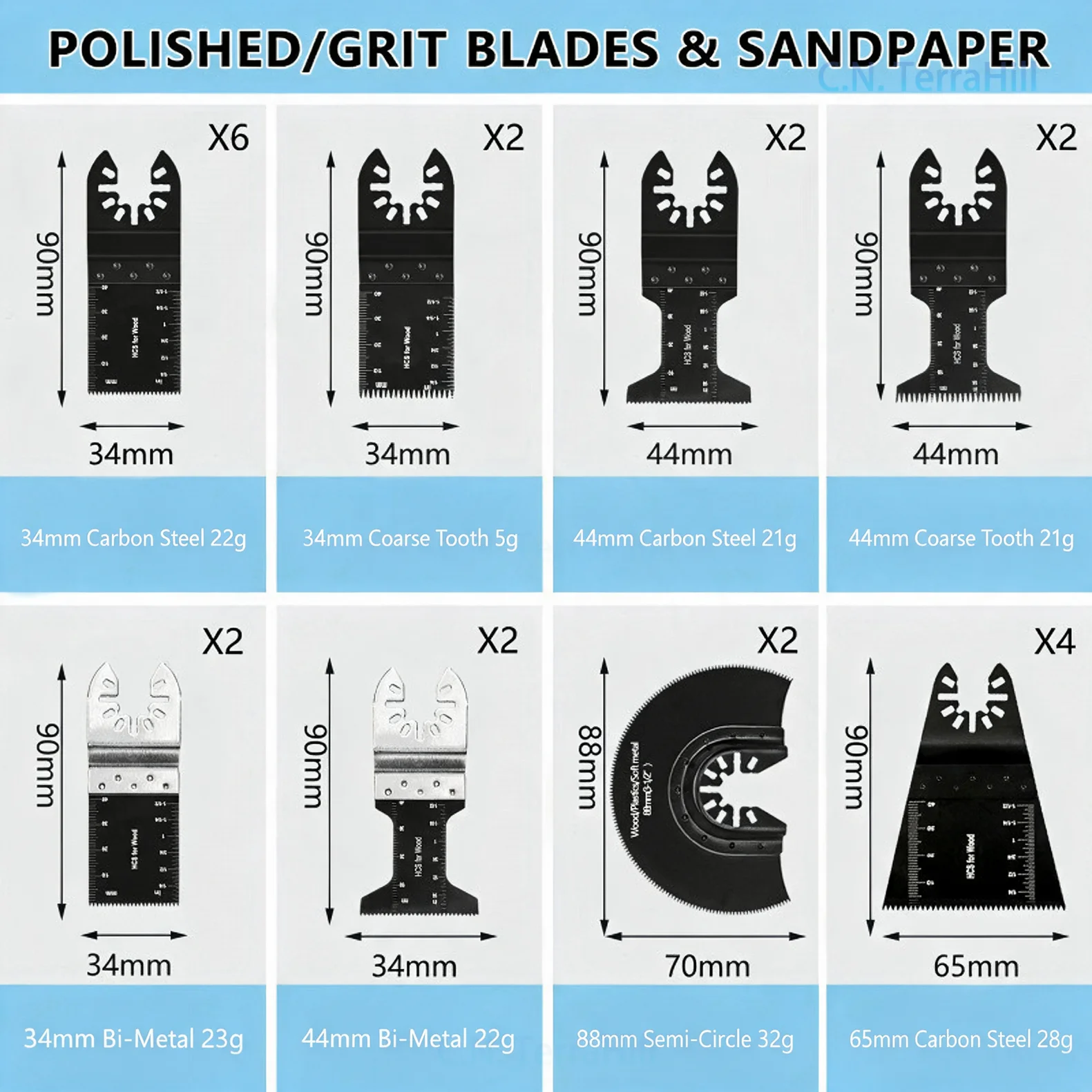 68PCS Oscillating Multi Tool Accessories Kit Quick Release Saw Blades Sanding Pads for Wood Cutting Trimming Grinding