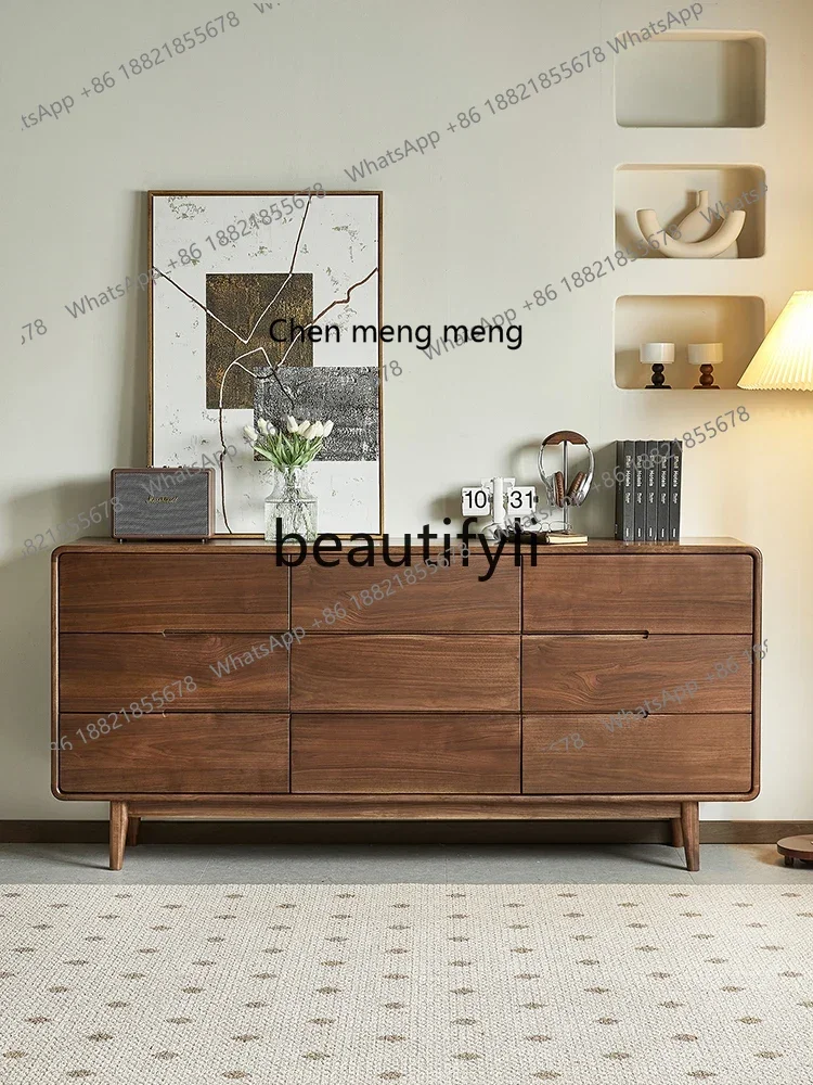 M178 North American black walnut nine chest cabinet Nordic storage cabinet Living room all solid wood storage chest cabinet