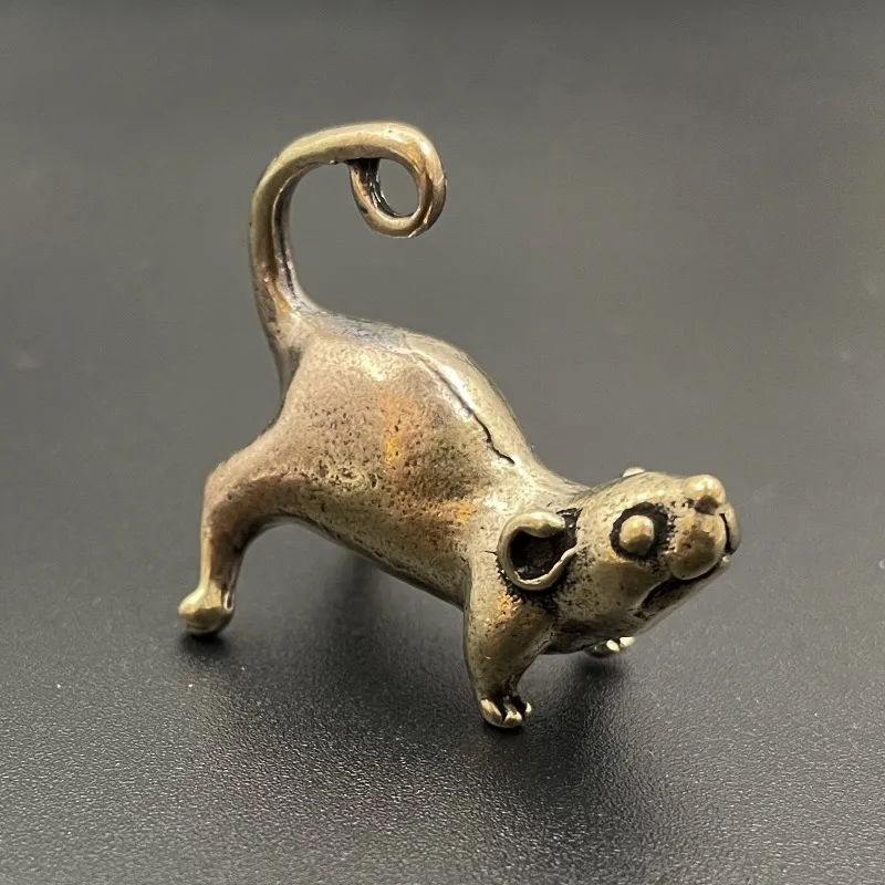 Antike Messing kleine Tee Haustier Ornament lange Schwanz süße Maus Figuren Miniaturen Kupfer Glück Ratte Studie Wohnzimmer Dekorationen