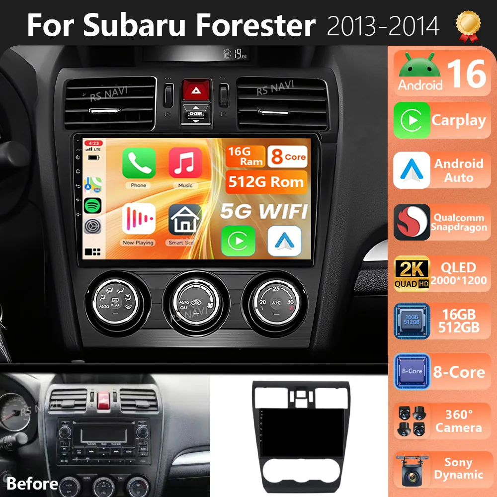 Plug and Play Android 16 For Subaru Forester WRX XV 2012 - 2018 2K QLED Stereo Car Radio Multimedia Video Player GPS 4G CarPlay