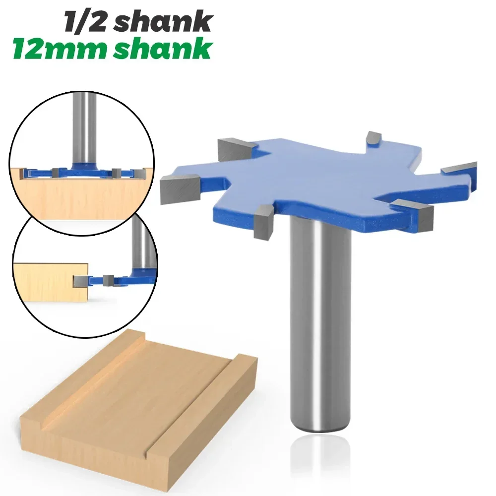 1PC 1/2" 12.7MM 12MM Shank Milling Cutter Wood Carving 6 Edge T Type Slotting Cutter Woodworking Tool Router Bits For Wood