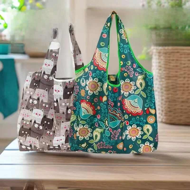 Large Capacity Portable Printed Shopping Bag Creative Foldable Storage Bag Eco-friendly Canvas Bag for Supermarket Use