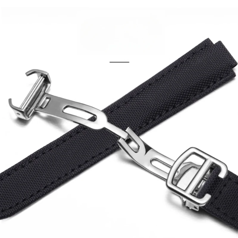 Pulseira de nylon 8x16 12x20 para cartier ballon bleu série interface convexa grande pulseira de lona preta à prova d'água masculina e feminina