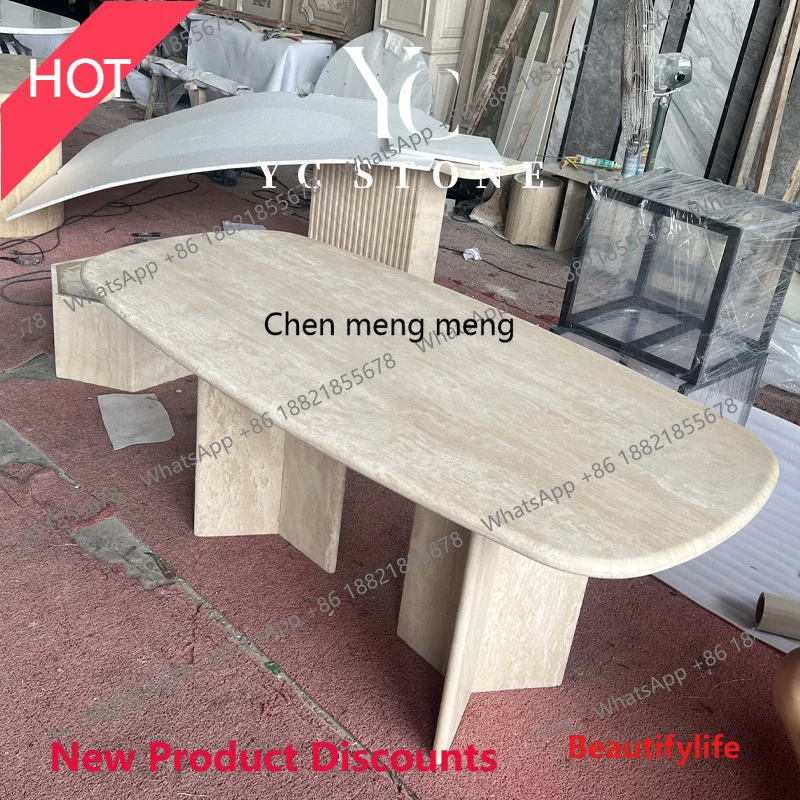 

D53 кремовый ветер натуральный травертин обеденный стол светлый роскошный высококачественный креативный дизайн мраморный обеденный стол