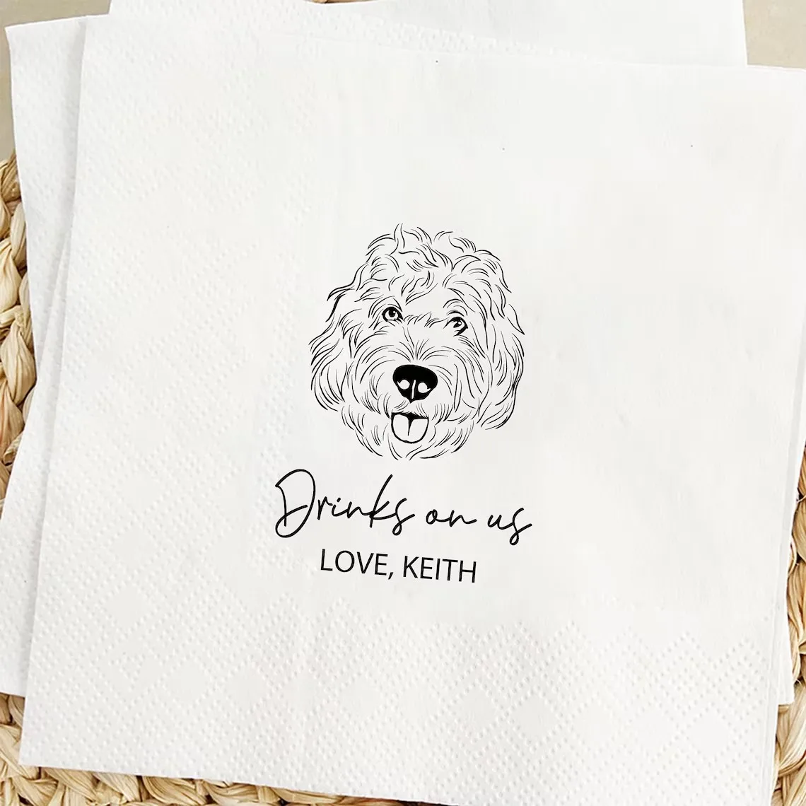 50pcs Personalized Napkins, Custom Illustrated Dog Wedding Napkins, Custom Party Napkins, Dog Cocktail Napkins, Drink