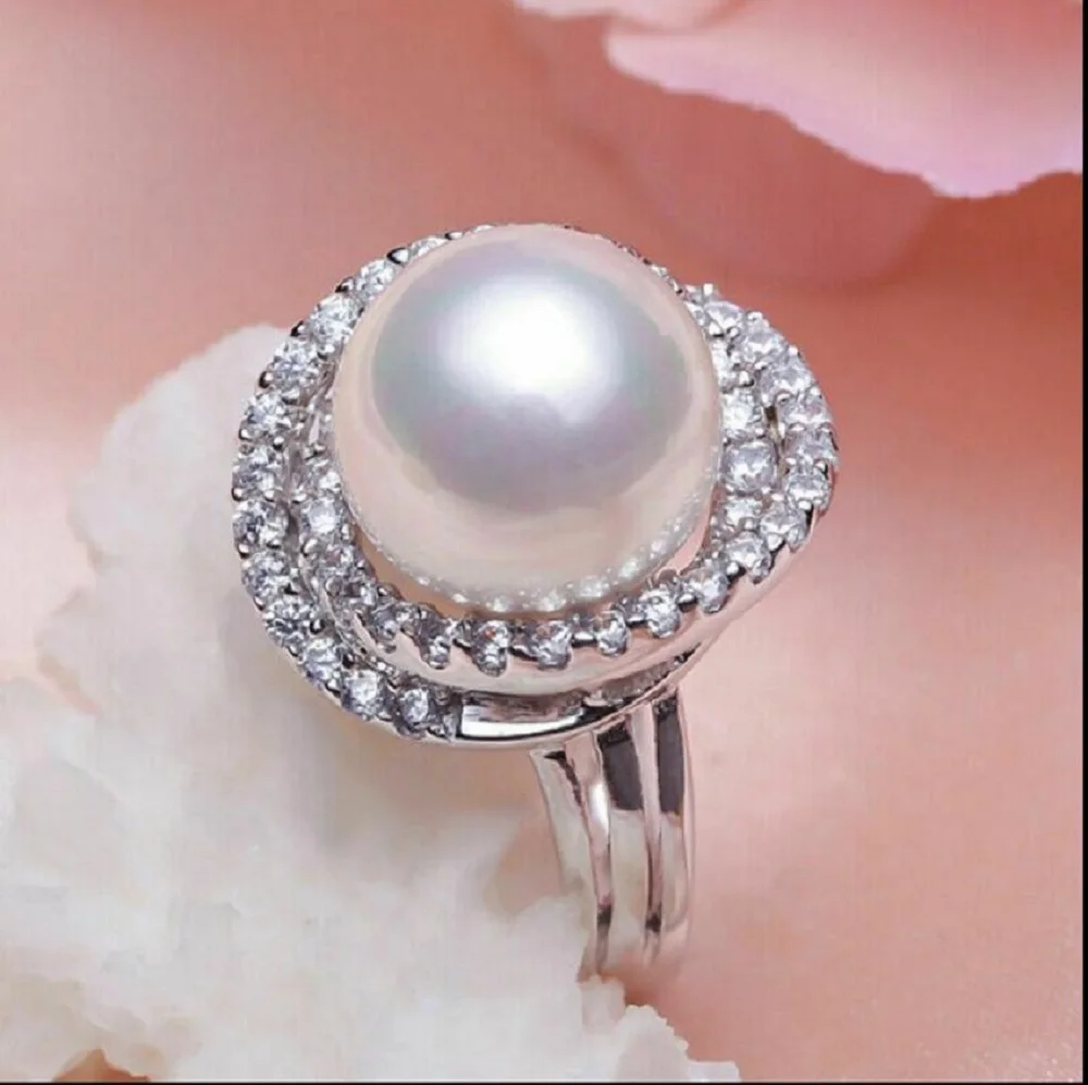 

Charming AAA + + 11-12mm Akoya white earrings pearl ring size adjustments girls' fashion proposal rin