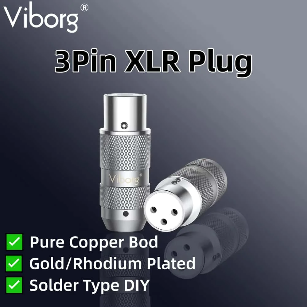 Viborg XLR Connector 3Pin Pure Copper Gold/Rhodium Plated Solder XLR Plug Male Female for DIY HIFI Balance Microphone Cable