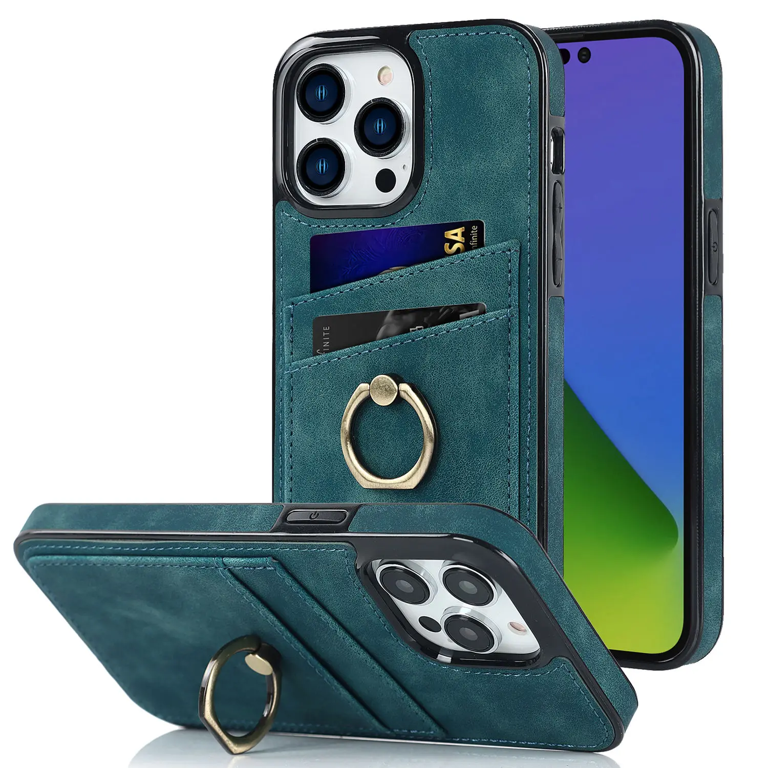 

Stylish Matte Leather Case for iPhone 14 13 12 Mini 11 XR XS Max 7 8 Plus with Ring Holder multifunctional storage Phone Cover