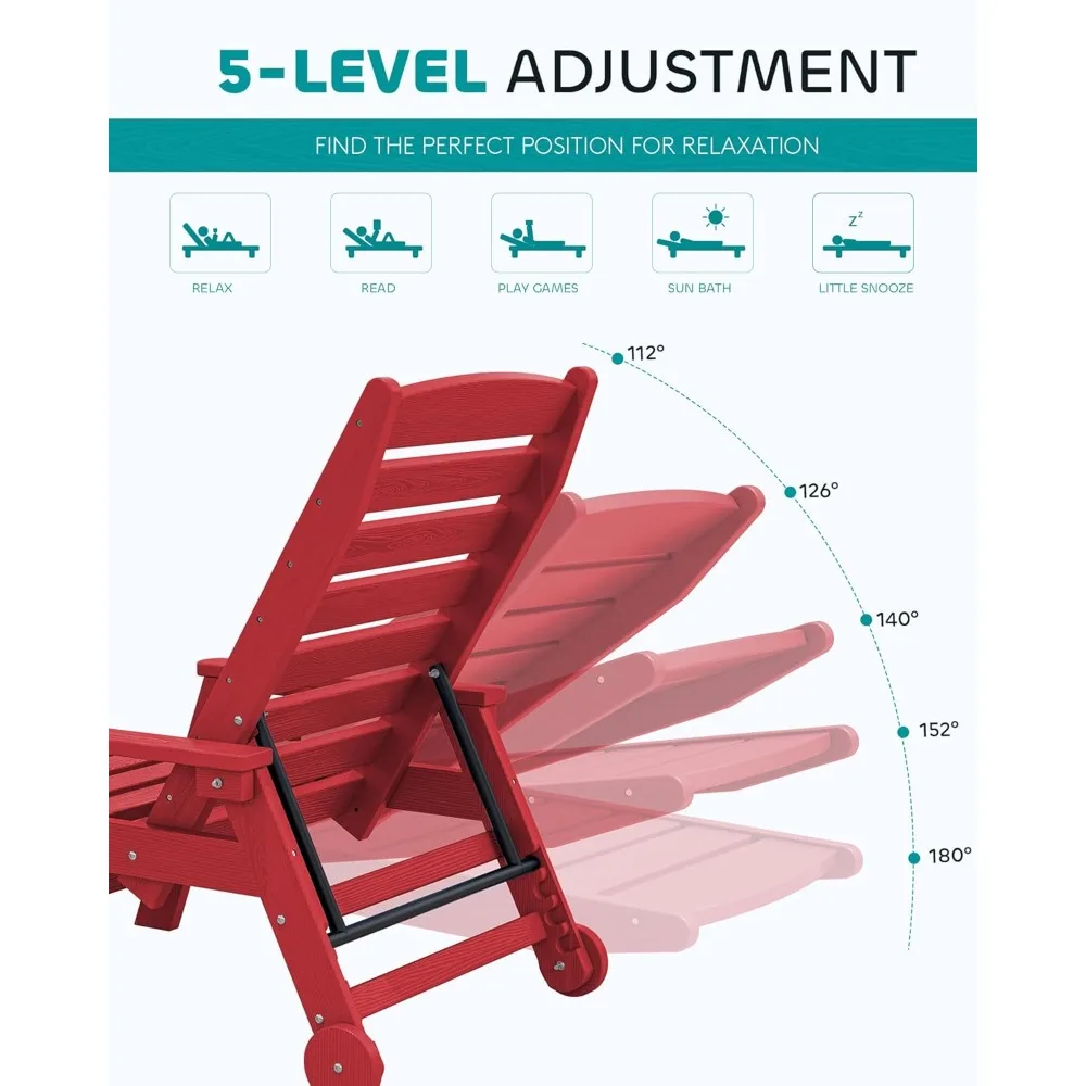 كرسي استرخاء HDPE خارجي قابل للتعديل، 78 طويلًا، 5 أوضاع، عجلات دوارة، كرسي فناء #3