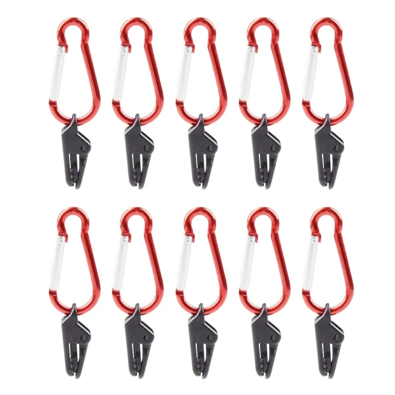 

F1FD 10Pcs Outdoor Camping Tent Clip Awning Tarp Clamp Wind proof Tarpaulin Alligators Clips Tighten Lock Grip with Carabiner