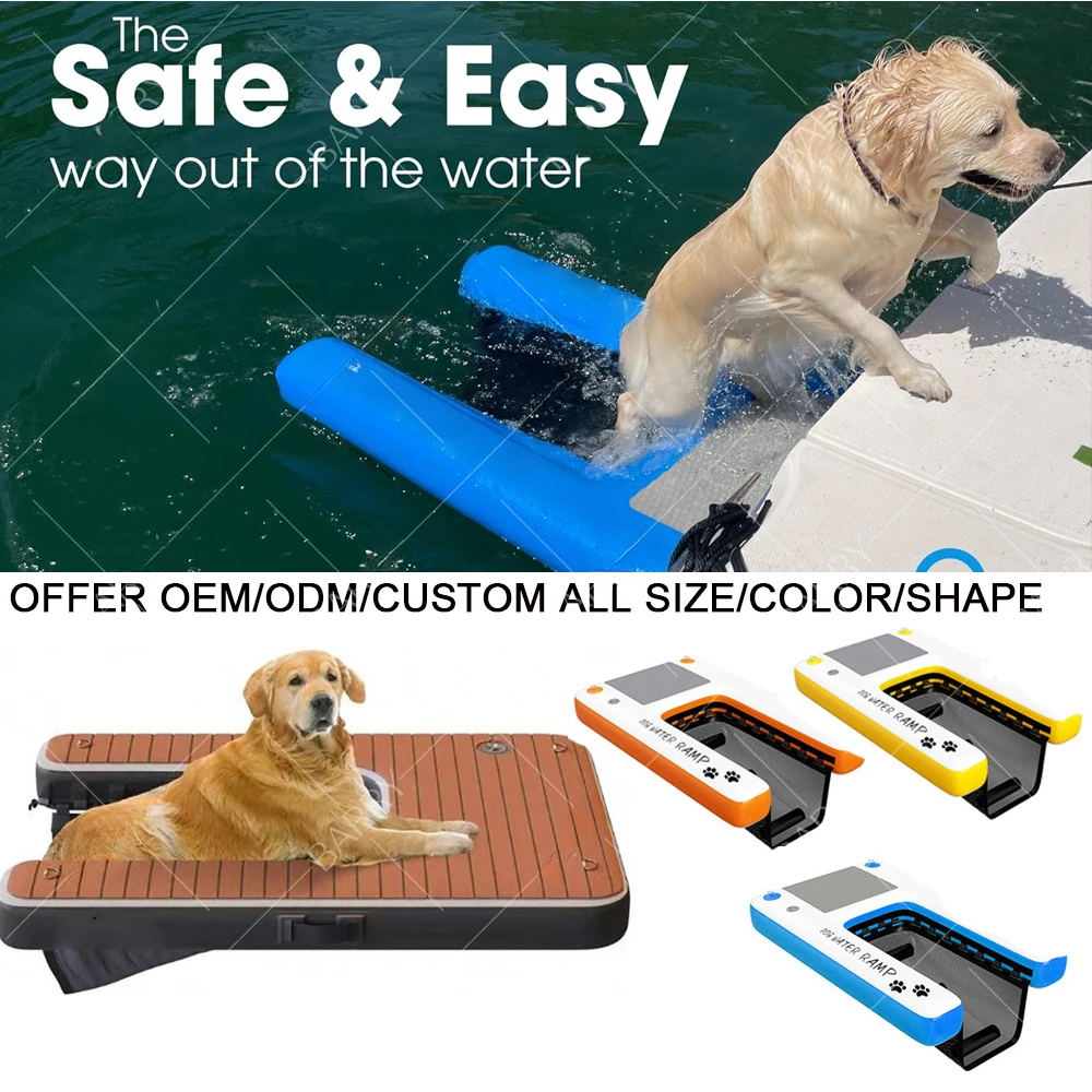 Non-Slip Foam Deck Inflatable Dog Water Ramp For Pools, Lakes, Boats And Docks Claw-Friendly Safe Easy Climb Dog Ladder