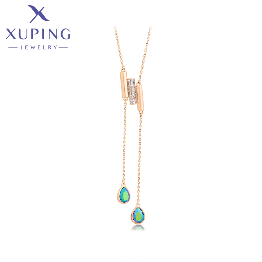 Xuping Jewelry Fashion Waterdrop Stone Charm Crystal Pendant Necklace for Women Party Birthday Christmas GiftX000656300