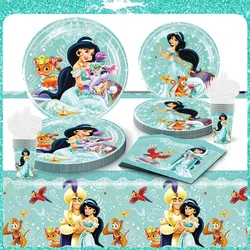 Princess Jasmine Birthday Party Decor Disposable Tableware Cup Plate Tablecloth Balloon Banner Set Baby Shower Supplies