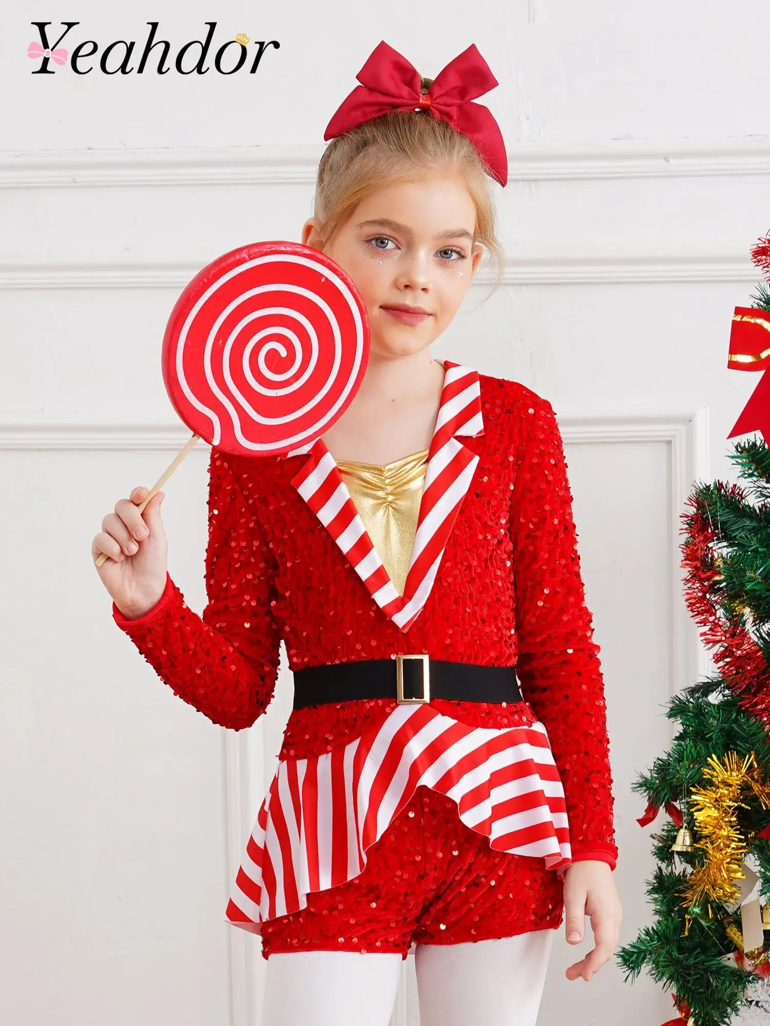 Girls Christmas Stripes Shorty Unitard Outfit Ballet Dance Bodysuit Children Candy Cane Costumes 2025 New Year Xmas Party Gift