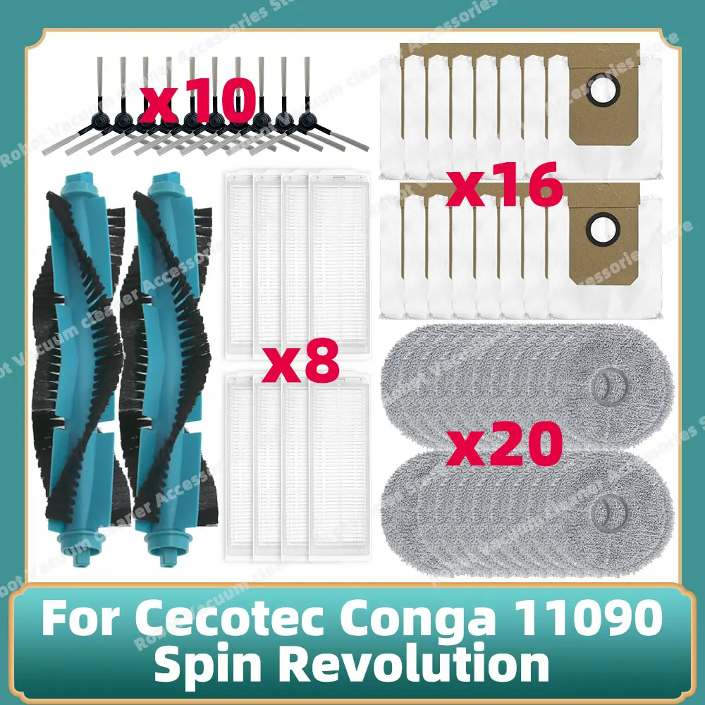 Compatible For Cecotec Conga 11090 / 13090 Spin Revolution Parts Main Side Brush Hepa Filter Mop Cloth Accessories