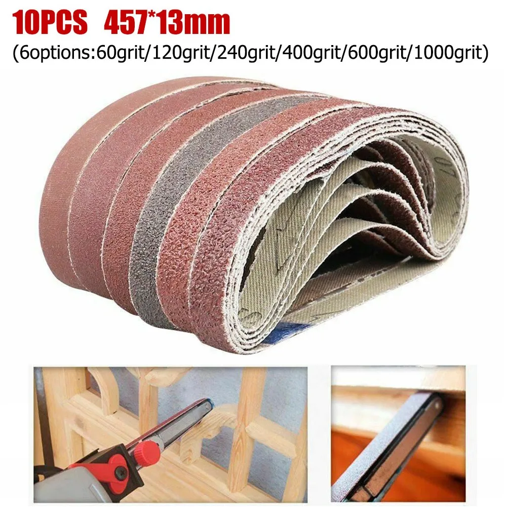 10PC Abrasive Sanding Belts 457*13mm Sander Belt Grinder Polisher Attachment For Wood Soft Metal Polishing Power Tool Accessory