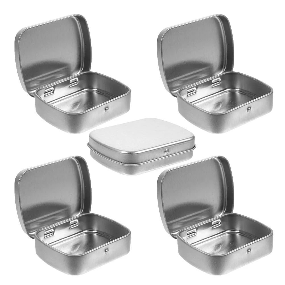 5Pcs Nail Art Storage Box Portable Mini Metal Tin with Lid Small Rectangular Jewelry Beads Organizer Painting Supplies