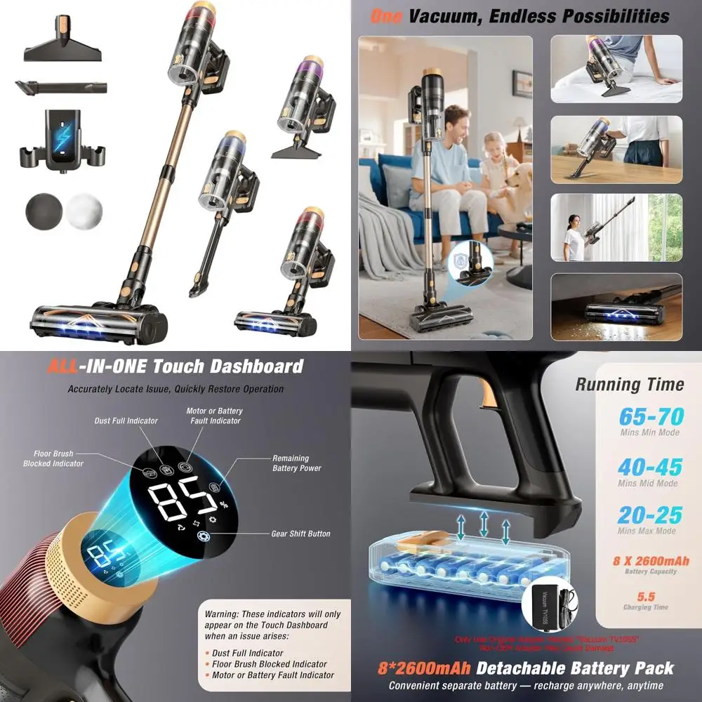 

Мощный беспроводной пылесос мощностью 580 Вт, 48 кПа, время работы 70 минут, автономный с сенсорным экраном, настенный для домашнего использования, идентификатор