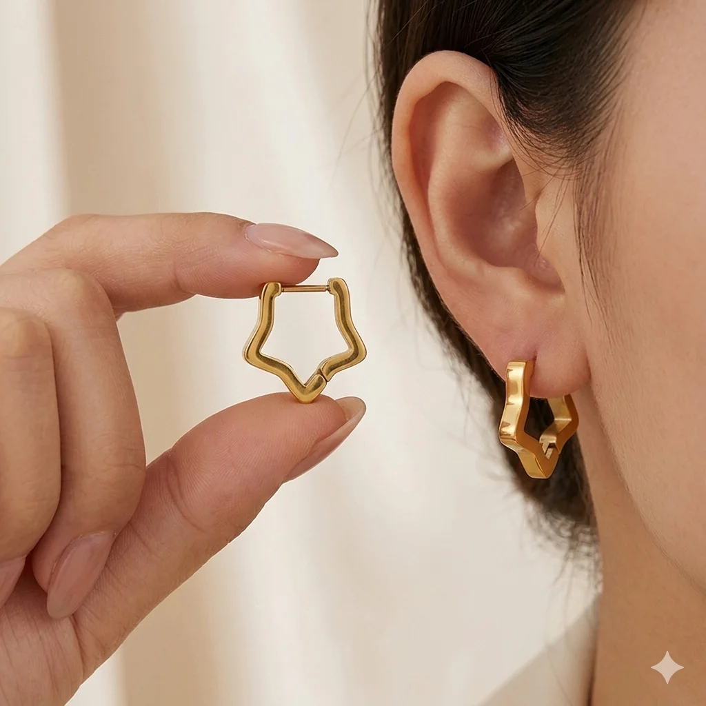 Stainless Steel Gold Color Star Hoop Earrings for Women Punk Geometric Pentagram Small Huggie Earrings Minimalist Jewelry Gift