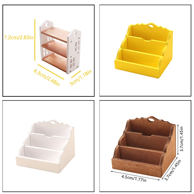 1:12 Dollhouse Miniature Bookshelf Three-tier Storage Rack Display Stand Furniture Model Decor Toy Doll House Accessories