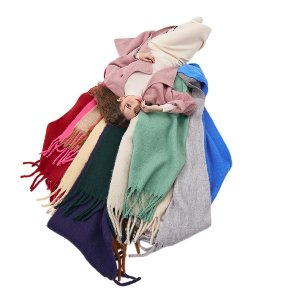 Fashion Patchwork Soft Scarf for Women Winter Lengthen Thicken Cashmere-like Shawl Outdoor Windproof Warm Twill Tassel Scarves