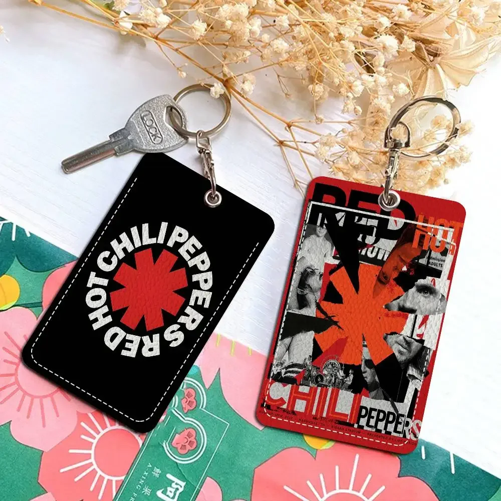 شعبية روك باند R-Red Hot C-Chili P-Peppers Style PU حامل بطاقة الوصول مع سلسلة المفاتيح - الحماية التنفيذية لبطاقة البنك #5