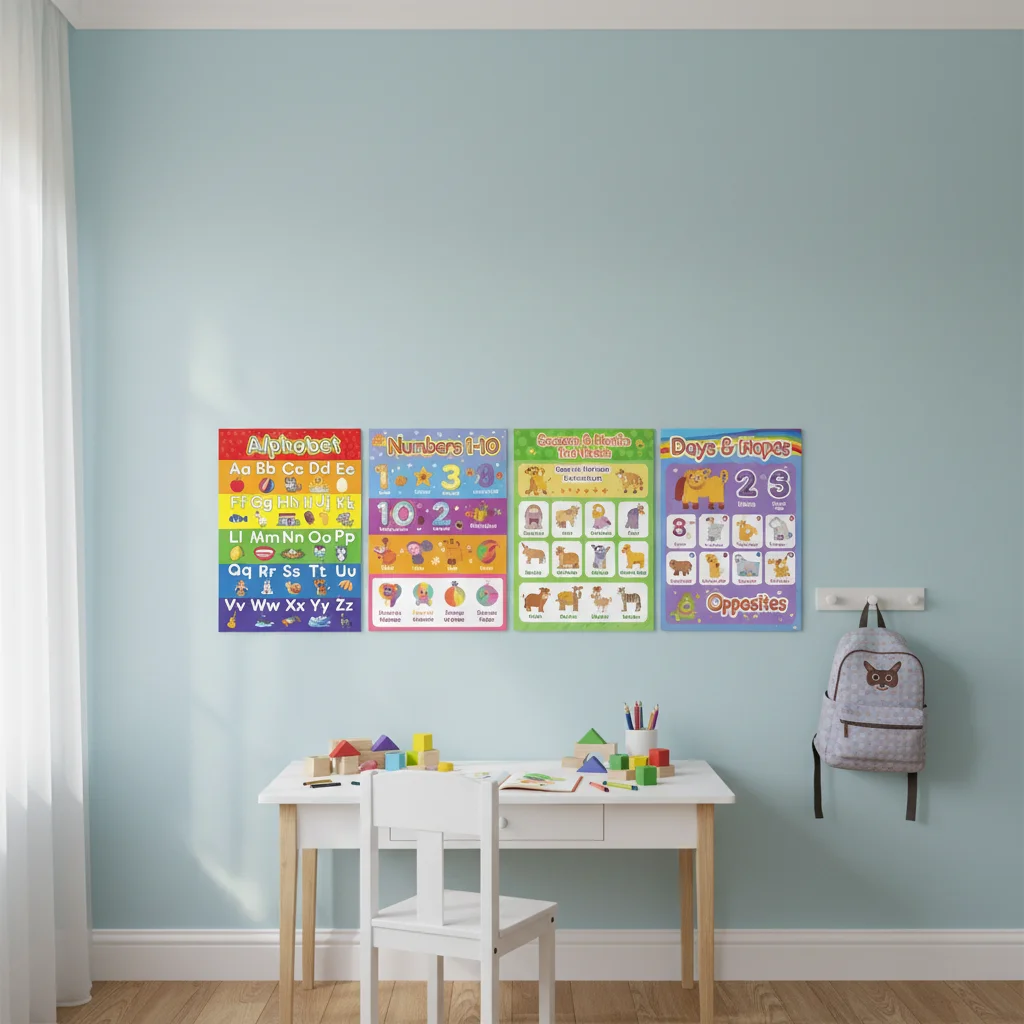 Educational Wall Charts for Kids 8Pcs English Alphabet and Number Learning Set for Home and Classroom