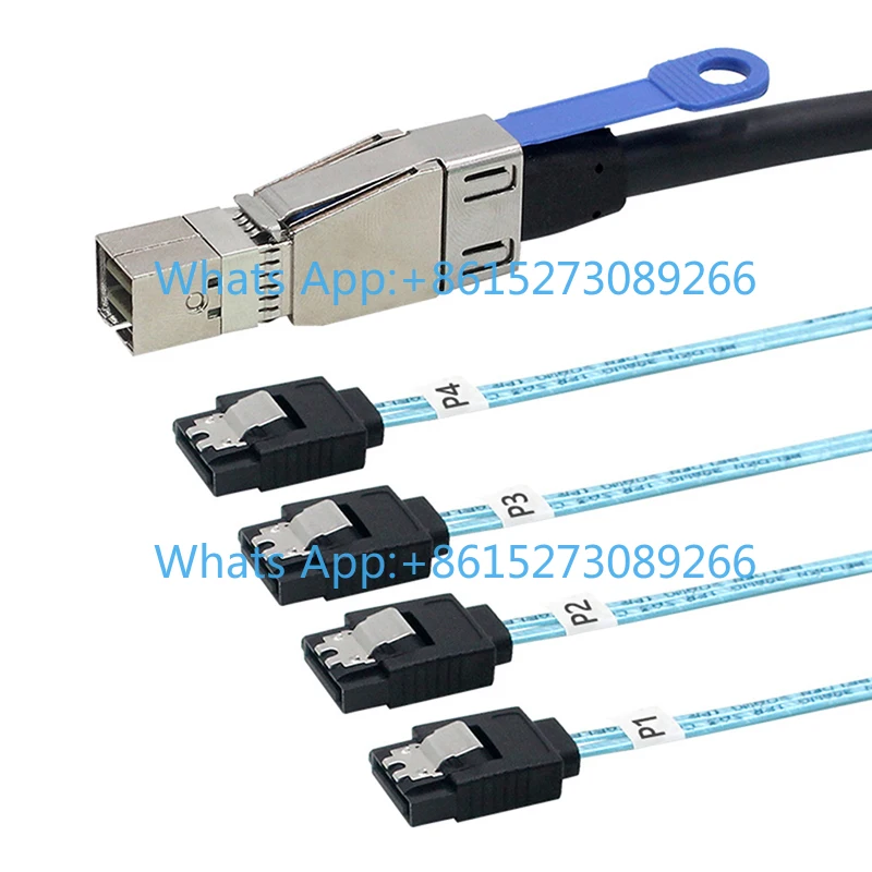 SAS HD SFF-8644 with IC to 4X SATA 7P Straight Server Hard Disk Cable 50cm 100cm