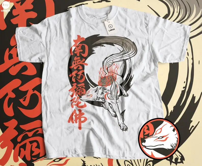 Unisex Okami Amaterasu Ink T-Shirt - Mythical Wolf Deity Top, Traditional Japanese Art Tee, Legendary Shinto Spirit Shirt, Anime