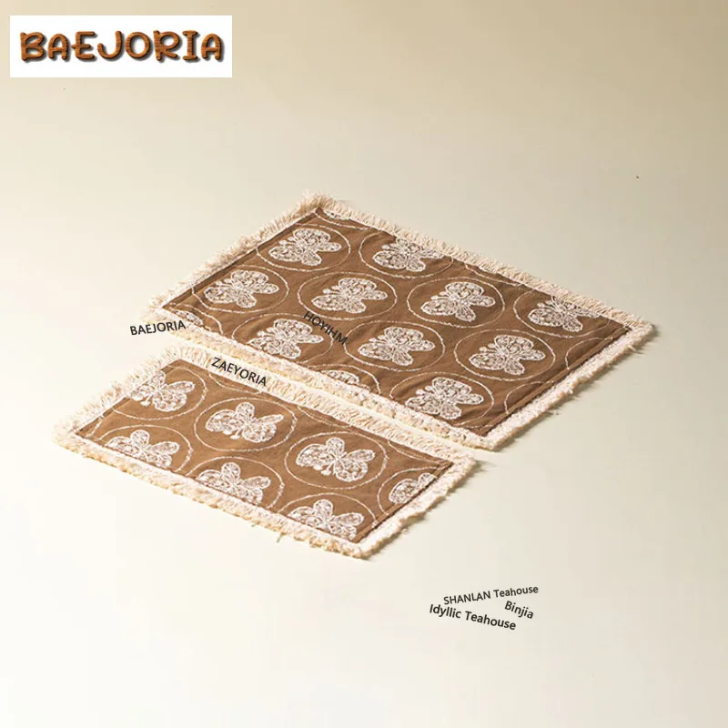 BAEJORIA Embroidered Butterfly Tea Table Mats Vintage Bowl Pot Mat Drink Coaster Dinner Table Cloth Mat Cha Accessories Gift Cha