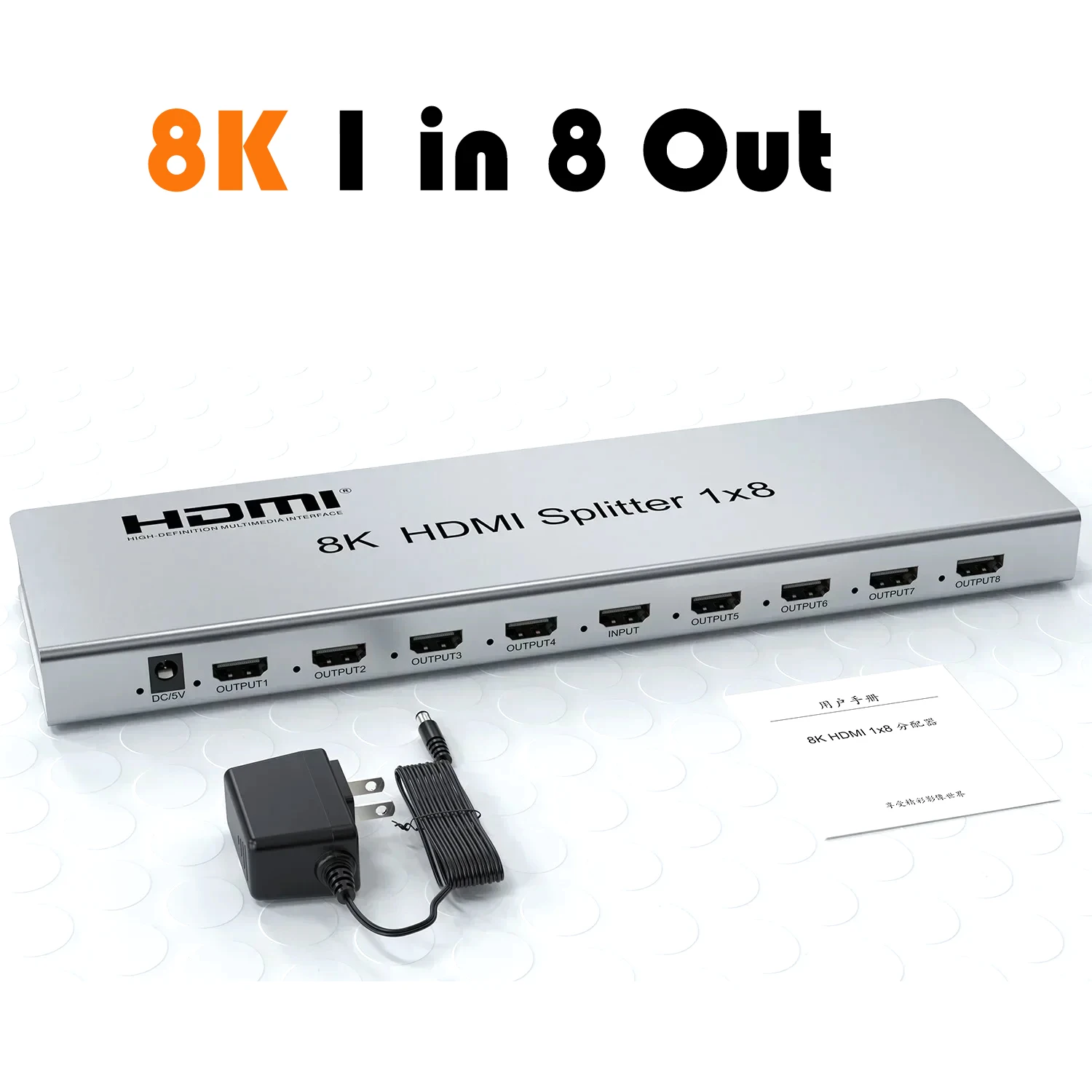 

8K 60Hz 1x8 HDMI Splitter 1 in 8 Out Multi Screen Distributor Audio Video Converter with EDID RS232 for DVD PS4 Camera PC To TV