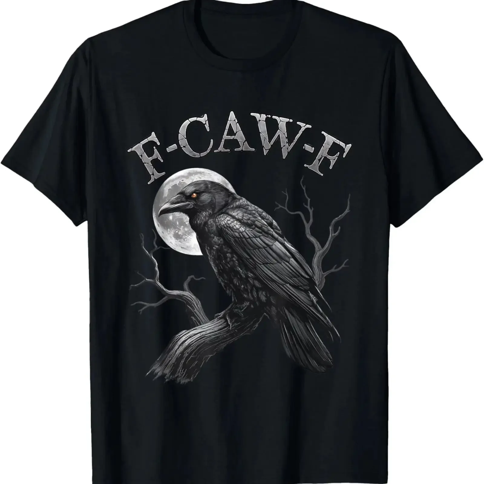 Black Crow F Caw Funny Bird Moon Gothic Adult Humor T-Shirt Vintage Washed Casual Graphic Bequem für Herren Weich