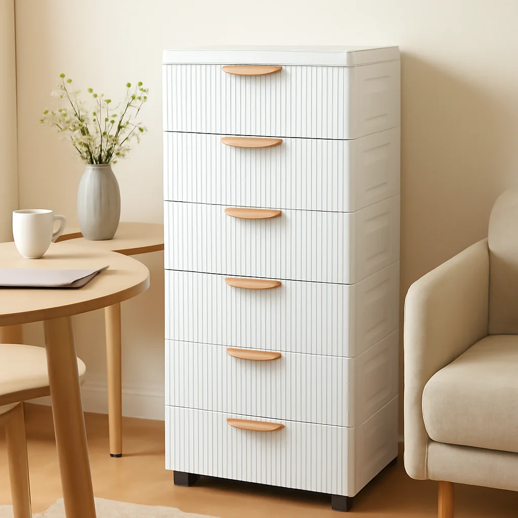 Drawer Tall Plastic Storage Cabinet Standing Organizer Unit for Bedroom Living Room Modern Multi-Tier Chest with Wheels