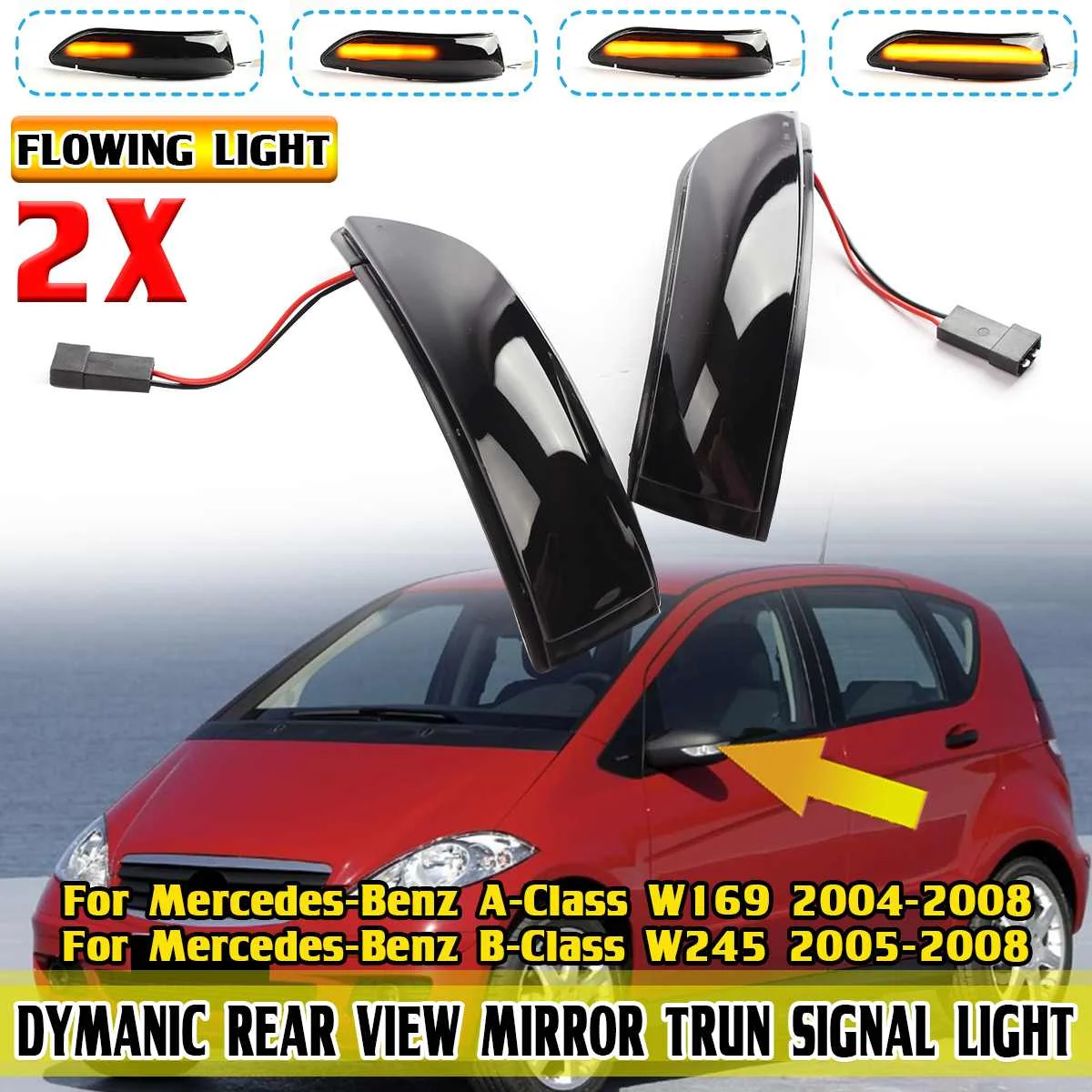 2x LED Turn Siganl Blinker Lights For Mercedes For Benz A B Class W169 W245 2004 2005-2008 Side Rearview Mirror Light 2006 2007