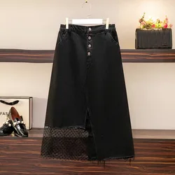 150Kg Plus Size Women's Summer Slit Mesh Denim Skirt Loose High Waist Irregular A-line Skirt Black Hip 153 5XL 6XL 7XL 8XL 9XL