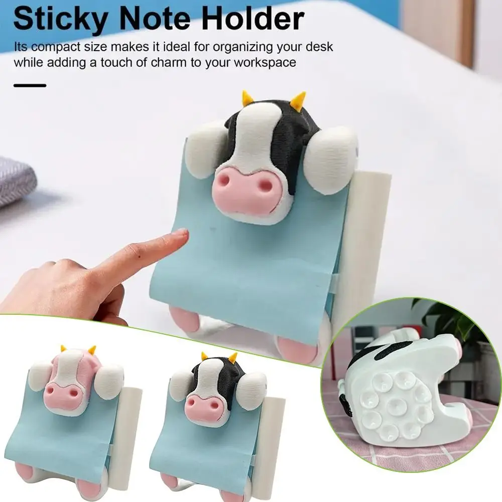 Creative Cartoon Cow Sticky Note Holder Resin with Pen Holder Pop-up Note Dispenser Desktop Decorations