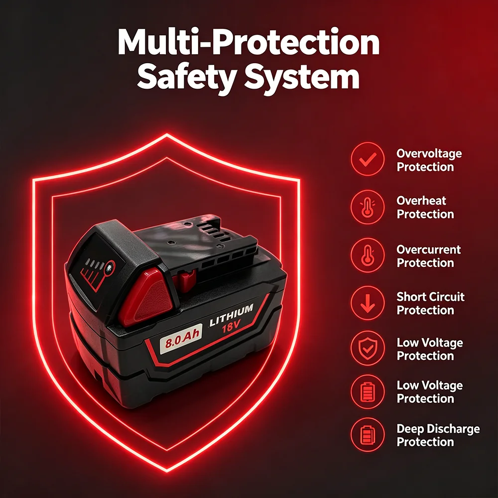 Für Milwaukee M18 Elektrowerkzeug-Akku 18V 8,0Ah Wiederaufladbarer Ersatzakku mit M18B5 48-11-1860 48-11-1850 48-11-1840 48-11-2402 48-11-2411 8000mAh 12000mAh Lithium-Ionen-Akku – Detail 7