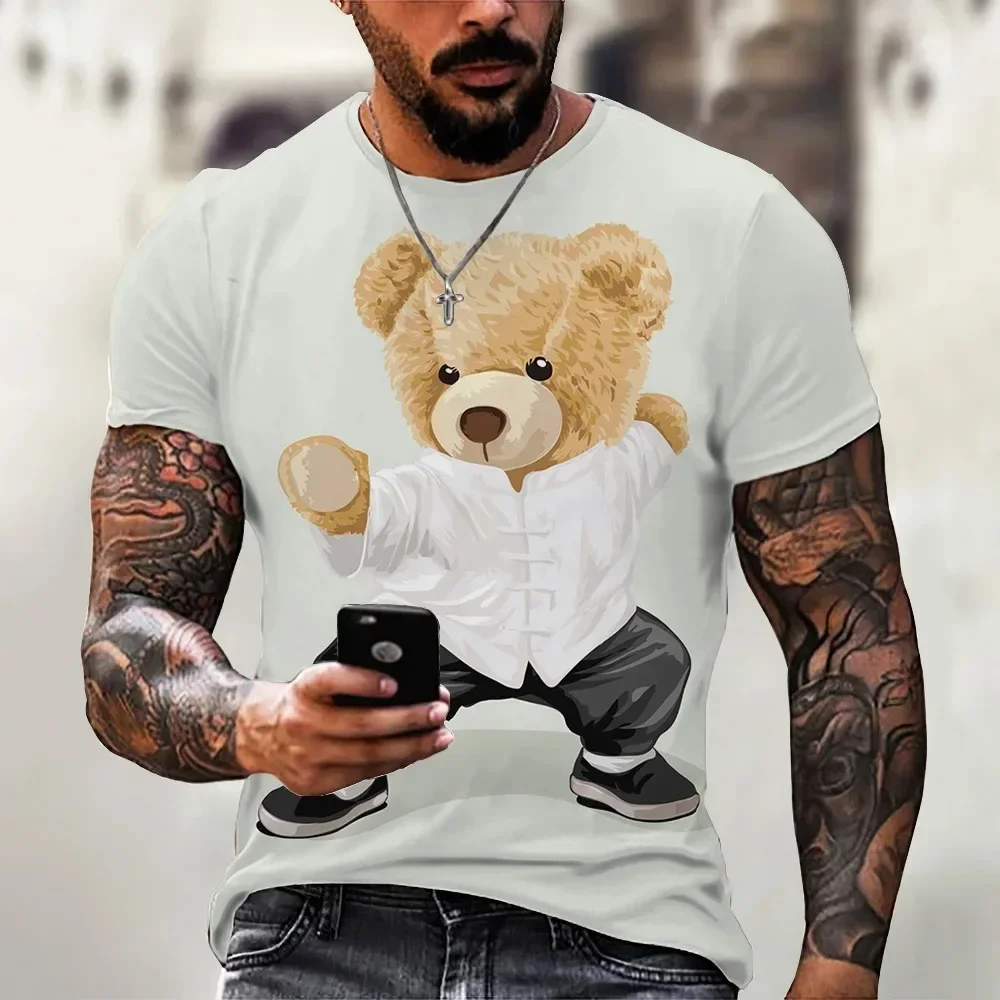 3D Teddy Bear Printing Men Cotton T-shirt Casual O-neck Short Sleeve Tops Summer Street TrendHip Hop Harajuku Oversized Tees