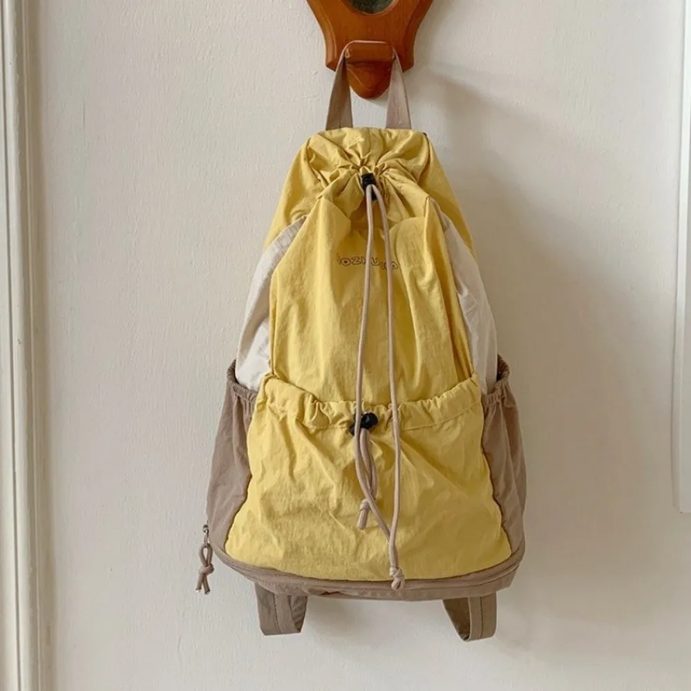 Casual Simple Drawstring Backpack Large Capacity Leisure Nylon Shoulder Bags College Travel Student Schoolbag Unisex
