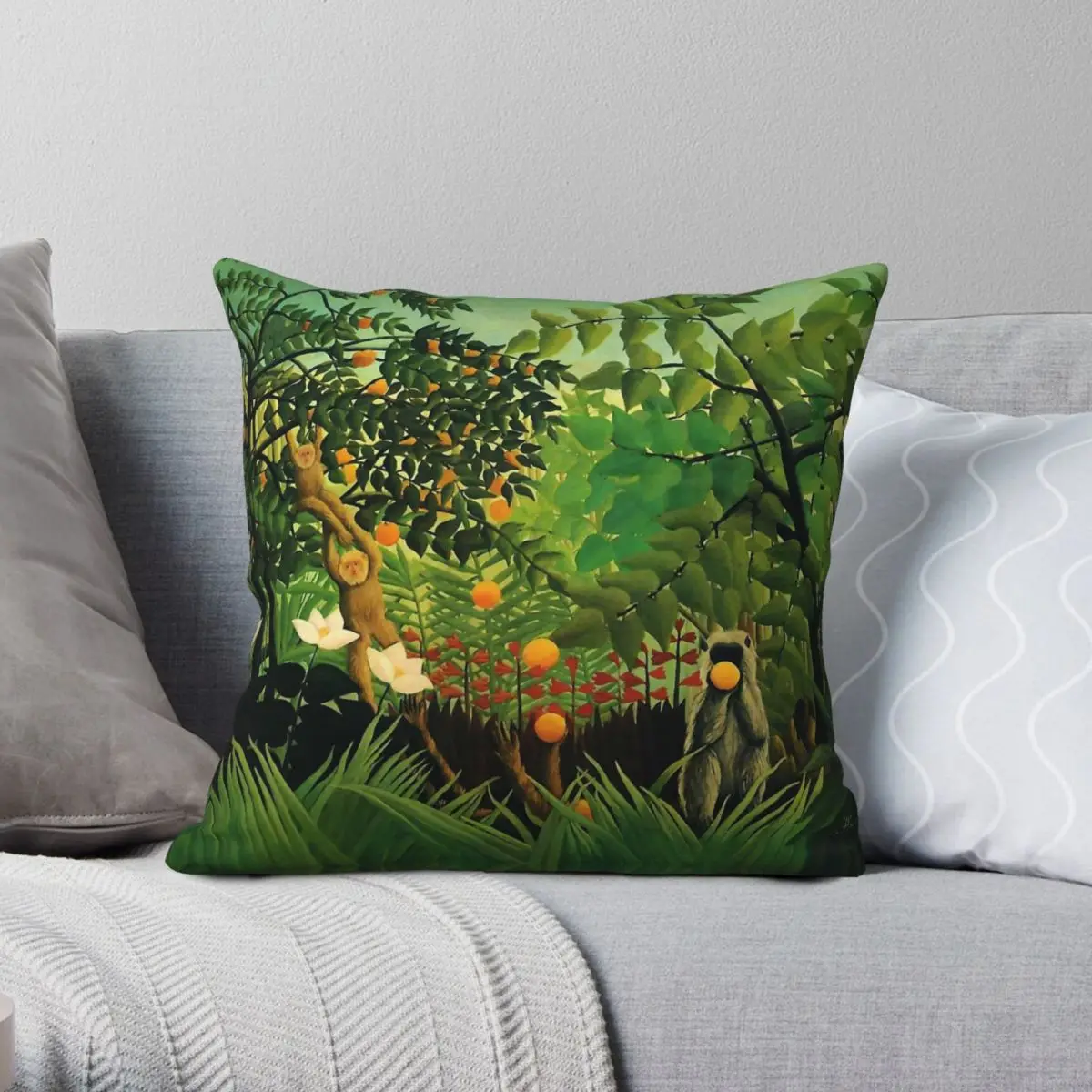 Henri Rousseau Exotic Landscape Square Pillowcase Polyester Linen Velvet Printed Zip Decor Pillow Case Bed Cushion Cover